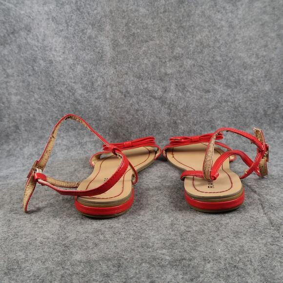 Rampage Shoes Womens 7 Sandals Flats Red Patent Ankle Buckle Strap Bow Casual - Picture 5 of 10